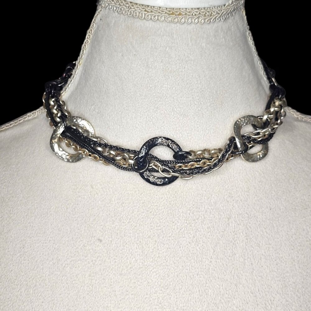 Chunky Statement Multi-strand Silver Black Chain Necklace Adjustable‎ Gothic